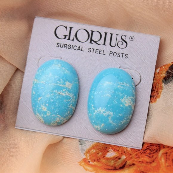 🌹Vintage Glorius sky blue oval shape stud earring - Picture 12 of 15